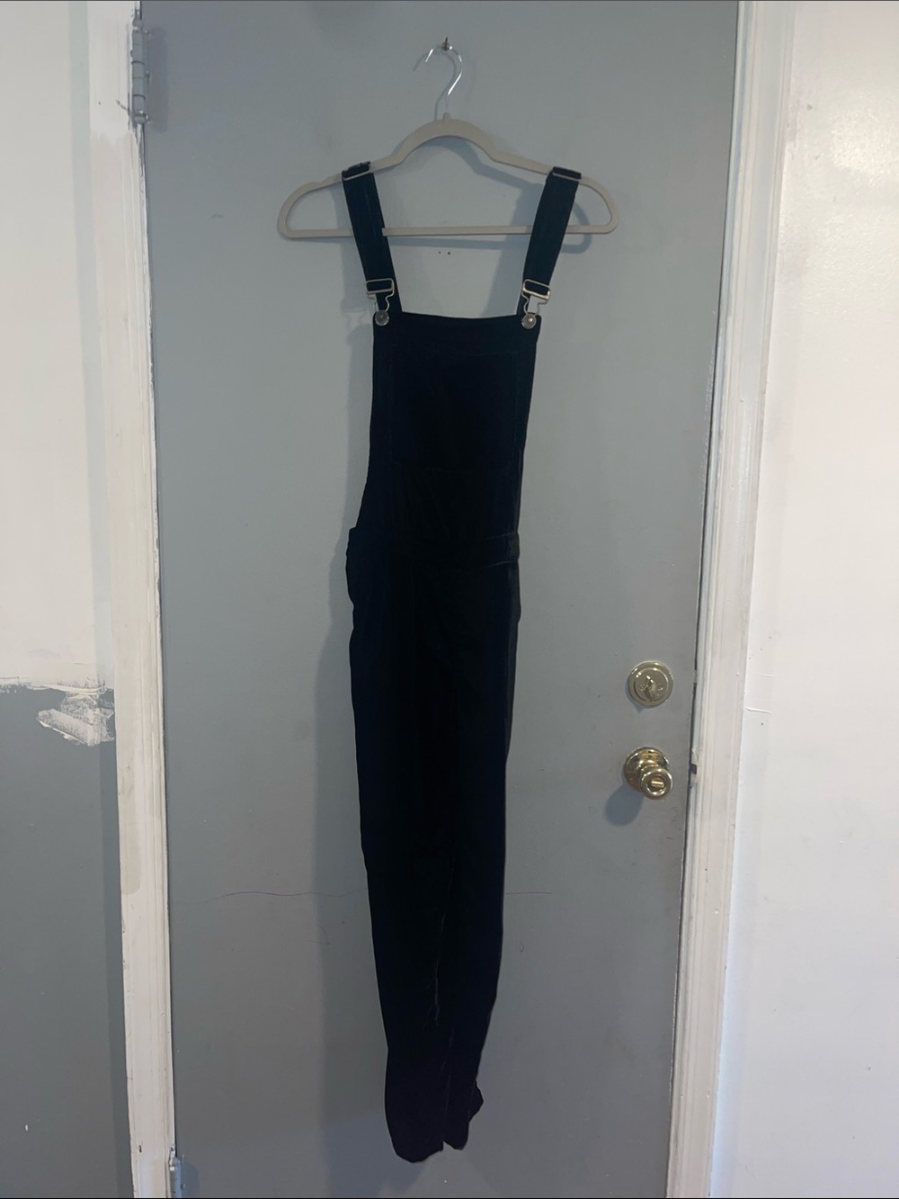 Free People Black Velvet Overalls Jumpsuit Size 24